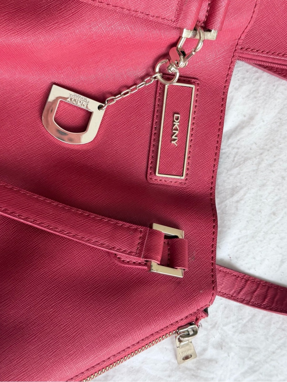 DKNY Hot Pink Saffiano Shoulder Bag with Logo Charm